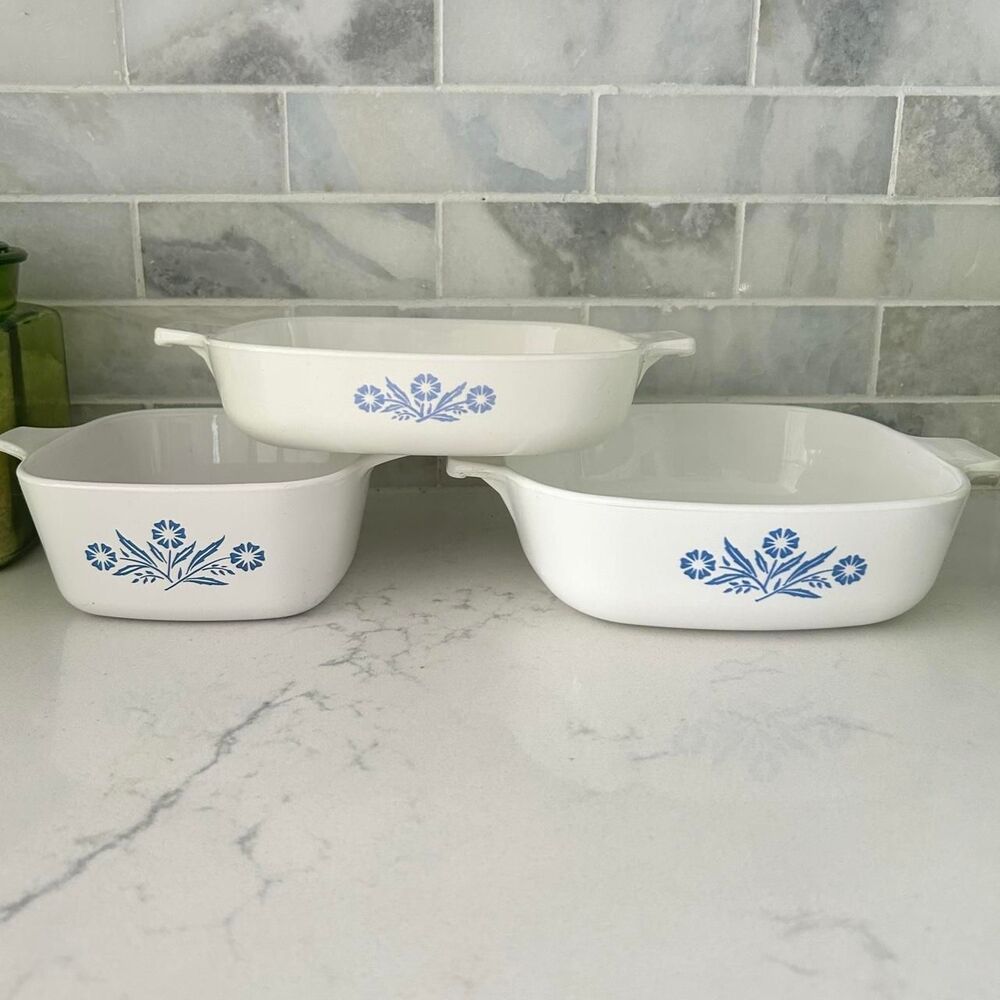 Set of 3 Vintage Blue Cornflower Casserole Dishes